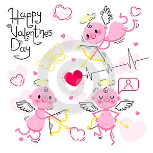 PrintSet Wedding and Valentines Day design elements. Little cute cupids isolated on white background. Vector