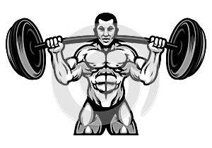 PrintStrong Powerlifting and Bodybuilding Athlete with Big Barbel Black and White Illustration