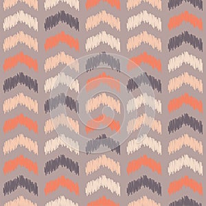 PrintVector colorful ikat arrows repeat seamless pattern. Purple and orange colors.