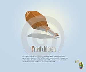 PrintVector polygonal illustration of fried chicken leg, modern food icon, low poly style