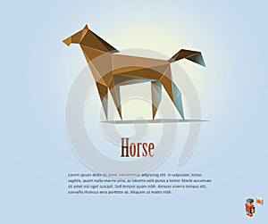 PrintVector polygonal illustration of horse, modern low poly animal icon, origami style object