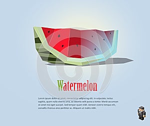 PrintVector polygonal illustration of watermelon slice, modern low poly food icon