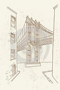 Printvector sketch of Brooklyn bridge in New York