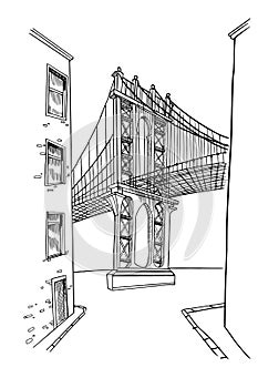 Printvector sketch of Brooklyn bridge in New York