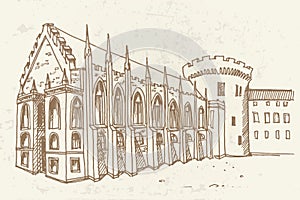 PrintVector sketch of Dublin castle. Ireland.