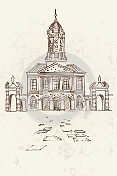 PrintVector sketch of Dublin castle. Ireland.