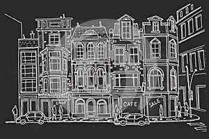 Printvector sketch of street scene in Dublin, Ireland