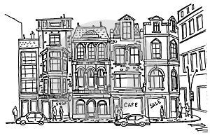 Printvector sketch of street scene in Dublin, Ireland