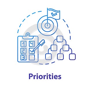 Priorities concept icon. Urgent project. Self-building and development. Taking on opportunities. Goal setting idea thin
