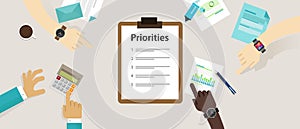 Priorities priority list desk business personal