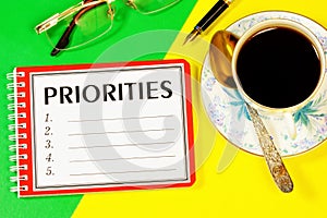 Priorities - text label in the planning tasks Notepad.