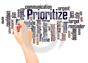 Prioritize word cloud hand writing concept photo