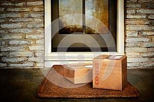 Priority rush express boxes delivered on the door mat