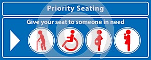 Priority seat sticker. using in public transportation, like bus, train, mass rapid transit and other.