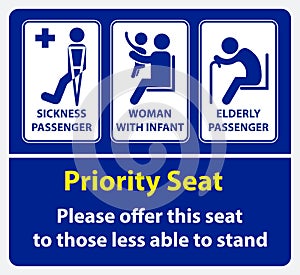 Priority seat sticker. using in public transportation, like bus, train, mass rapid transit and other.