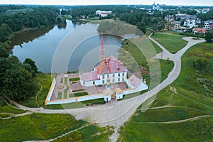 Priory Palace, cloudy august morning aerial survey. Gatchina, Russia