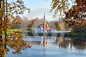 Priory Prioratsky palace in Gatchina in autumn, Russia photo