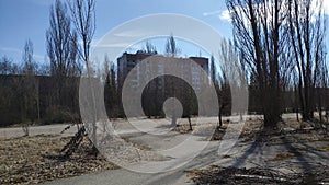 Pripyat Town, Chernobyl Exclusion Zone. Chernobyl nuclear accident occurred on 26 April 1986 apartment building