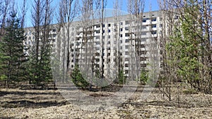 Pripyat Town, Chernobyl Exclusion Zone. Chernobyl nuclear accident occurred on 26 April 1986 apartment building