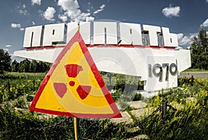 Pripyat Town Sign and Radiation Warning