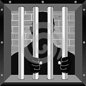 Prisioner in cell art black illustration