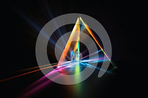 A prism dividing a lightbeam into the spectral colors created with generative AI technology photo