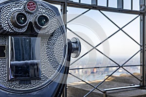 Prism and observation deck of the Empire State Building in Manhattan, the most famous business skyscraper in New York.