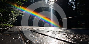 Prism rainbow light on dark background photo