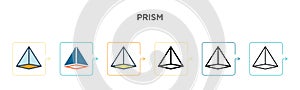Prism vector icon in 6 different modern styles. Black, two colored prism icons designed in filled, outline, line and stroke style