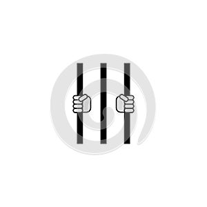 Prison bars hands icon. Prisoner hands holding jail bars. Isolated vector illustration.