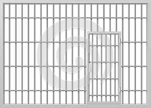 Prison bars with locked door realistic vector illustration. Empty criminal cage guilt justice grid