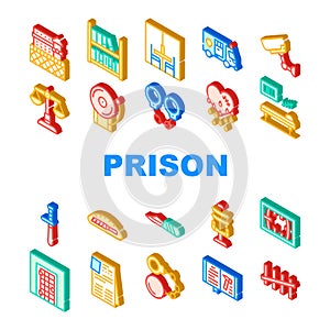 Prison Building And Accessory Icons Set Vector