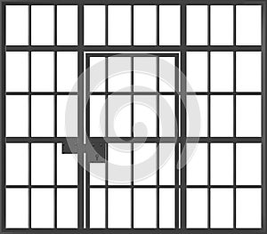 Prison cage with locked door, jail with metal bars