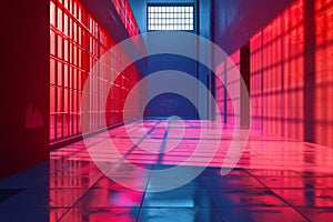 A prison cell with a bed and a small window with Generative AI