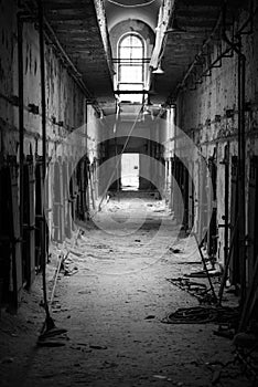 Prison corridor in disrepair