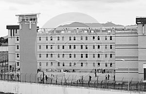 Prison Courtyard, Inmates, Legal System - B&W Photo photo