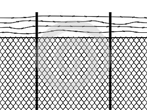 Prison fence. Seamless pattern metal fence wire military wall linkage barbed border security perimeter grid vector black