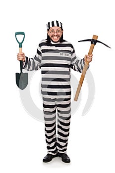 Prison inmate with axe and spade