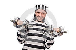 Prison inmate with dumbbells
