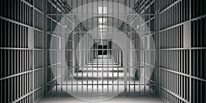 Prison interior. Jail cells, dark background. 3d illustration photo