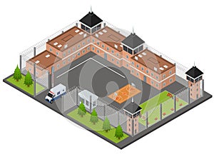 Prison Penitentiary Concept 3d Isometric View. Vector