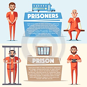 Prison with prisoner. Character design. Cartoon vector illustration