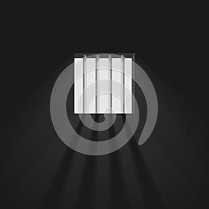 Prison room window with bars. The sun`s rays make their way through the window. Jail cell interior. Vector