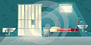 Prison single cell interior cartoon vector