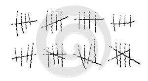 Prison symbols, Jail tally marks. Hand drawn Lines or sticks, strokes sorted by four and crossed out. Vector