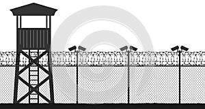 Fence wire mesh barbed wire, seamless vector silhouette