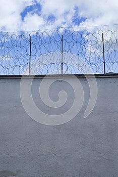 Prison wall and wire fence