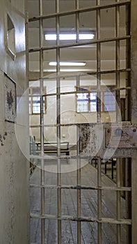 Prison windows of metal door protect prisoner from inside to escape.