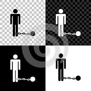 Prisoner with ball on chain icon isolated on black, white and transparent background