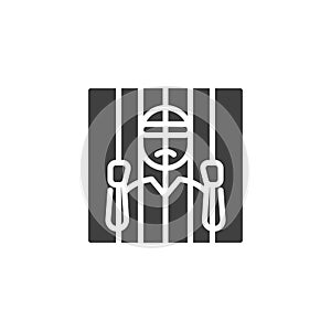 Prisoner behind bars vector icon